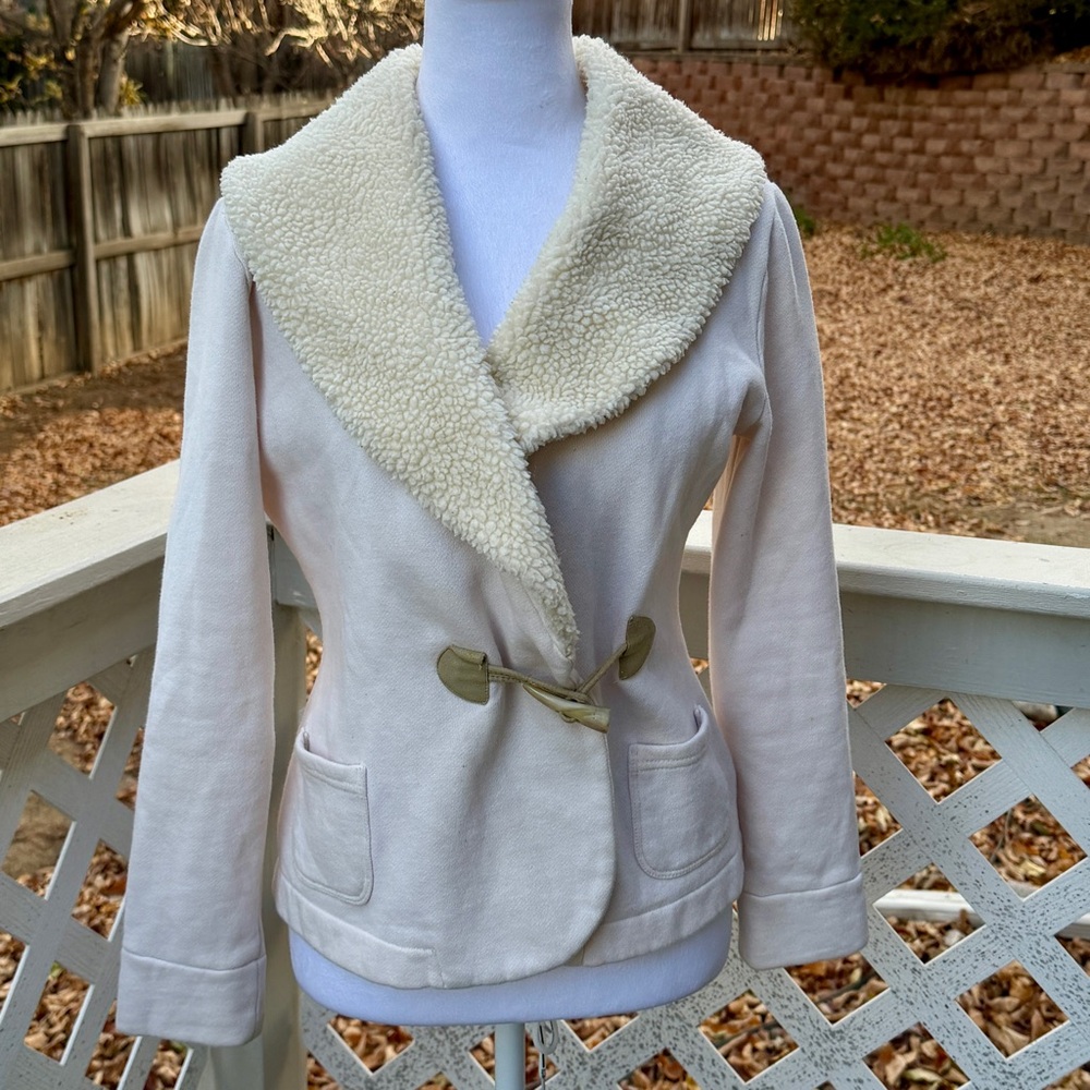 Ralph Lauren Sherpa Shawl Collar Fleece Blazer Jacket Women SZ PM Duffle Button‎ - Picture 10 of 13